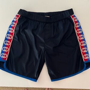 Gucci Navy Swim Shorts with Red and Blue Trim